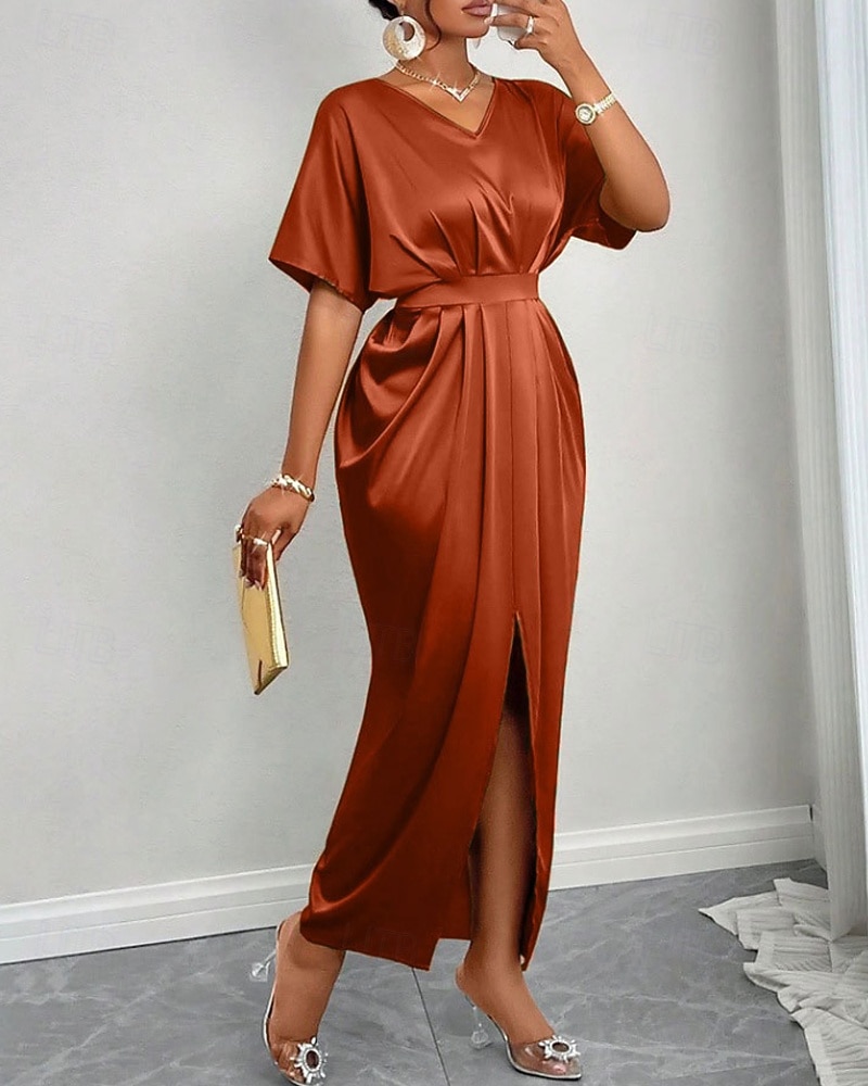 Femmes Robe Longue Maxi Robe Robe de Soirée Robe de Cocktail Robe en Satin Élégant Moderne Soirée Coupe régulière Uni Manche Courte Col en V Noir Jaune Bleu Roi Vert foncé Automne Hiver de 2025 ? $34.99 –P18