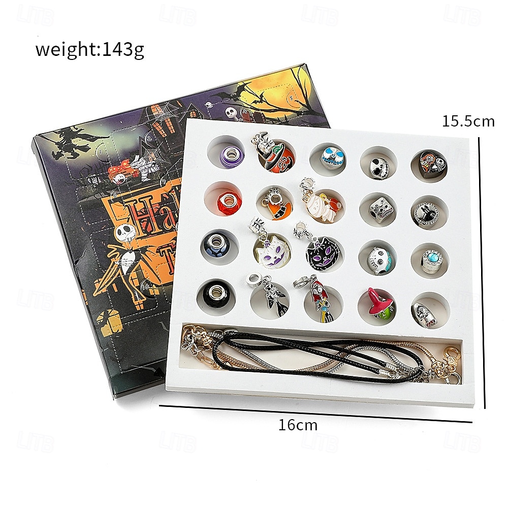 Calendario dell'avvento di Halloween, bracciale con ciondoli, tesori di Halloween, kit fai da te per la creazione di gioielli da 24 giorni con 20 perline con ciondoli e 3 braccialetti regolabili, regalo per il conto alla rovescia di Natale per bambini, ad del 2026 a $23.99 –P1