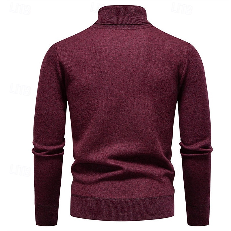 Herren Pullover Strickpullover Gerippt Stricken Normale Oberteile Gestrickt Einfach Rollkragen Mode Basic Urlaub Alltagskleidung Bekleidung Herbst Winter Wein Schwarz S M L 2025 - $17.99 –P2