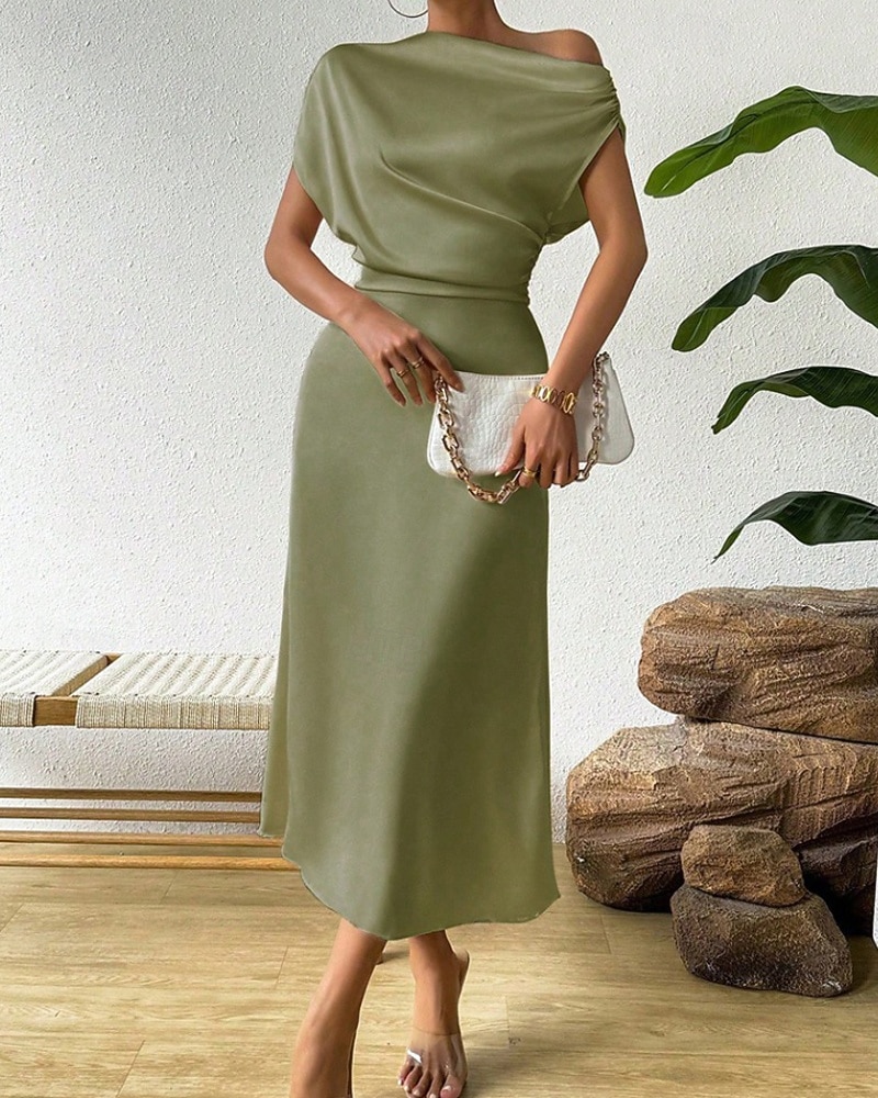 Women's Midi Dress Satin Dress Party Dress Cocktail Dress Elegant Fashion Modern Evening Party Party Special Occasion Regular Fit Plain Sleeveless Crew Neck Black Dusty Blue Green Summer Spring Fall 2026 - zł120.18 –P2