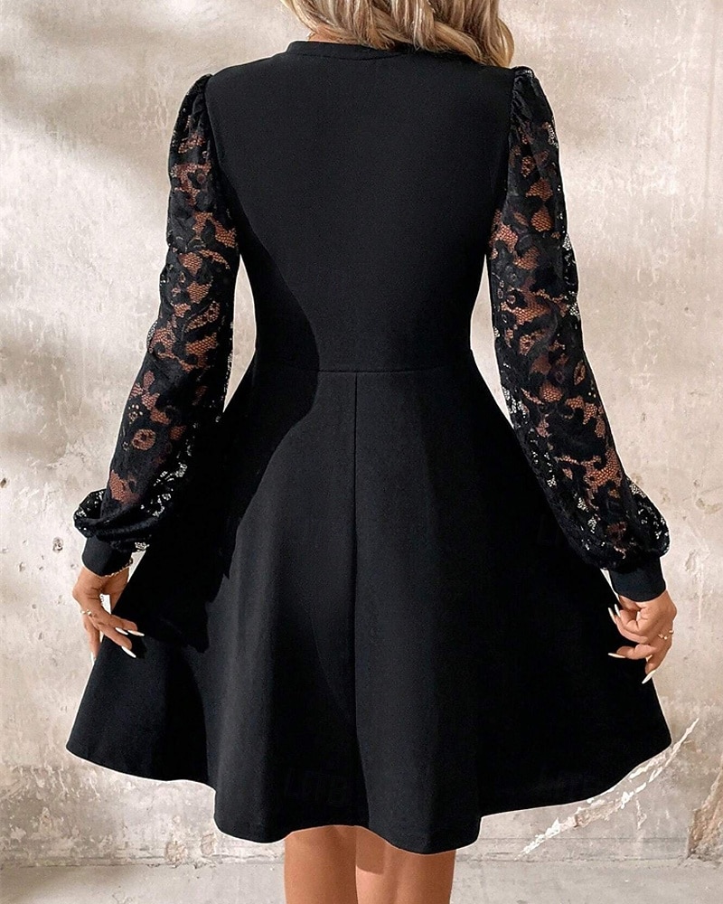 Damen Minikleid Freizeitkleid Cocktailkleid Elegant Mode Modern Laternenärmel Täglich Abendgesellschaft Wochenende Normale Passform Einfach Langarm Rundhalsausschnitt Schwarz Frühling Herbst 2025 - $27.99 –P3