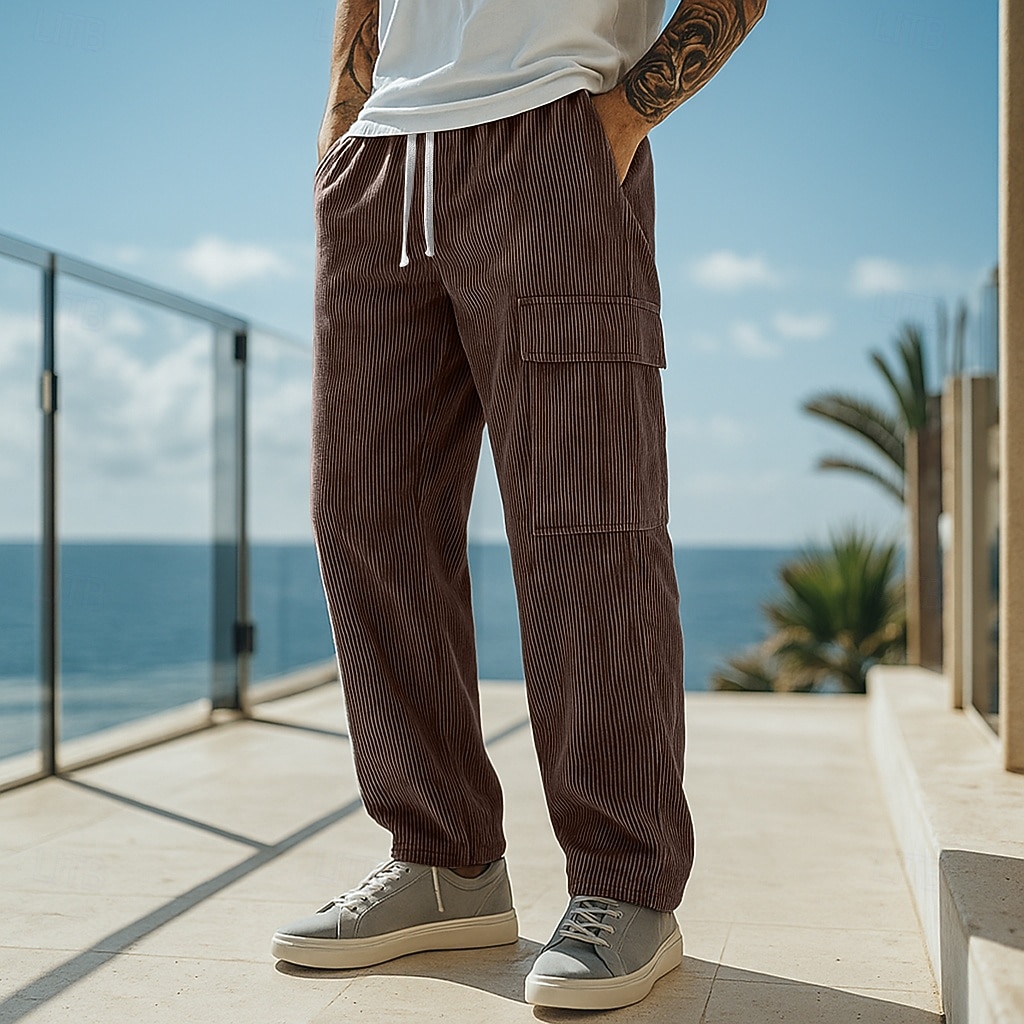 Homens Calças Cargo Calça de moletom cargo Calças Esportivas Calças de Veludo Calças Com Cordão Bolsos Cintura elástica Tecido Conforto Comprimento total Esportes Diário Férias Moda Preto Camelo Sem de 2025 por $23.99 –P6
