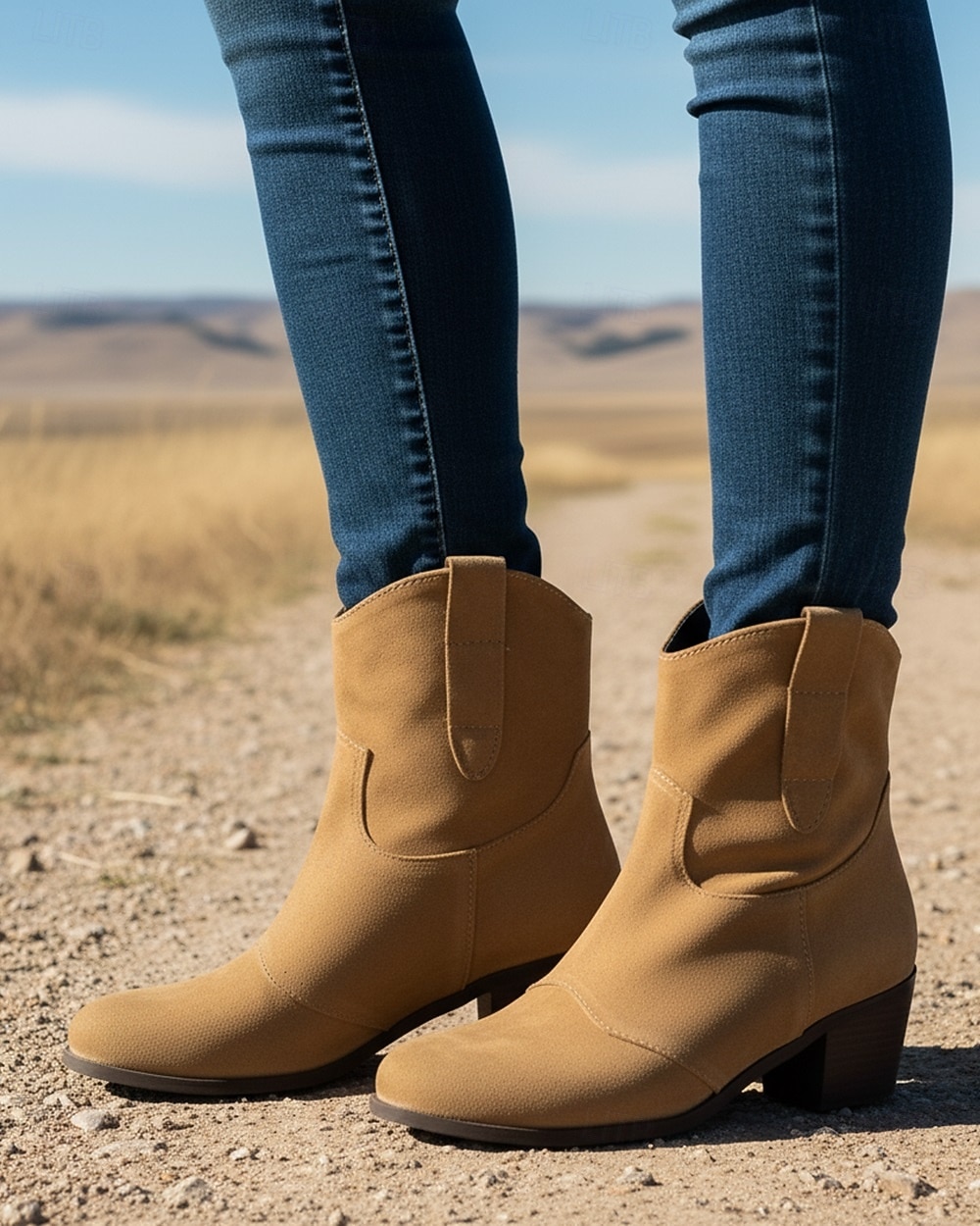 женские коричневые ботильоны из искусственной замши в стиле вестерн – ковбойские сапоги на низком каблуке в винтажном стиле для повседневных образов 2025 - $54.99 –P2