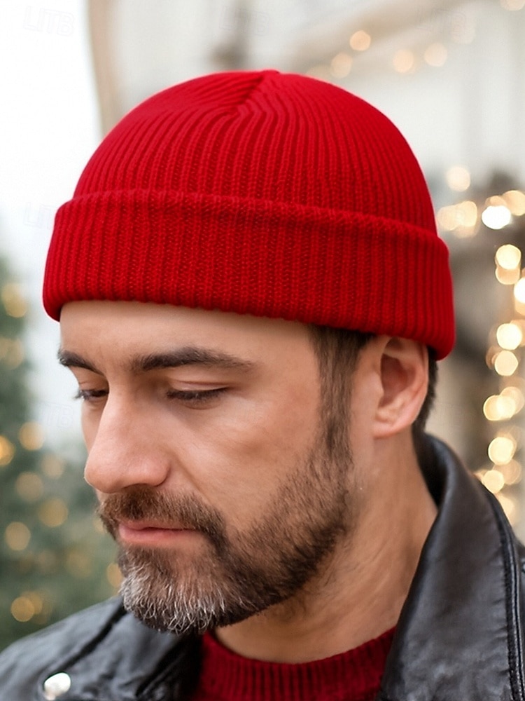 Férfi kötött sapka - puha és kényelmes, bordázott kialakítás, ideális téli és karácsonyi ajándéknak 2026 - $11.99 –P3