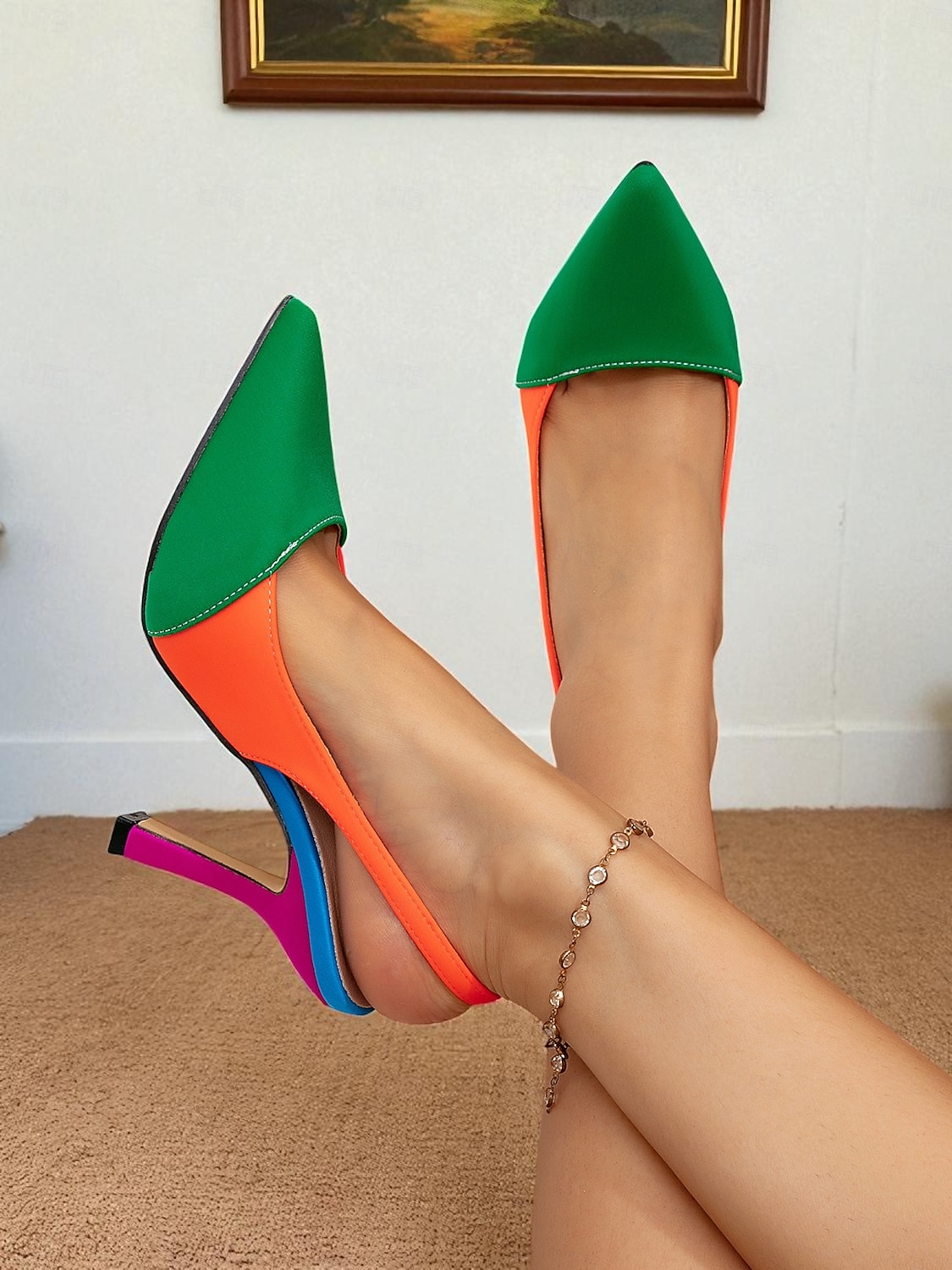 Γυναικείες γόβες στιλέτο με slingback σε χρωματικό μπλοκ - ζωηρές γόβες με μυτερή μύτη για βραδιές πάρτι, fashion events και τολμηρές streetwear εμφανίσεις 2026 - $46.99 –P3