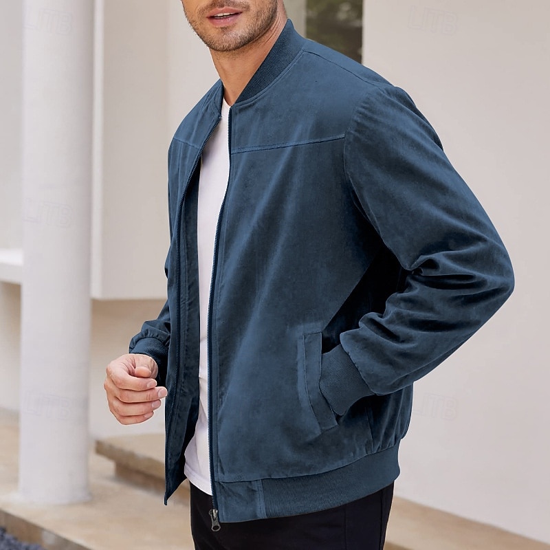 Herren Imitat-Lederjacke Freizeitjacke Urlaub Täglich Warm Tasche Herbst Winter Einfach Mode Klassisch Stehkragen Regulär Schwarz Marineblau Meeresblau Braun Armeegrün Jacken 2025 - $27.99 –P13