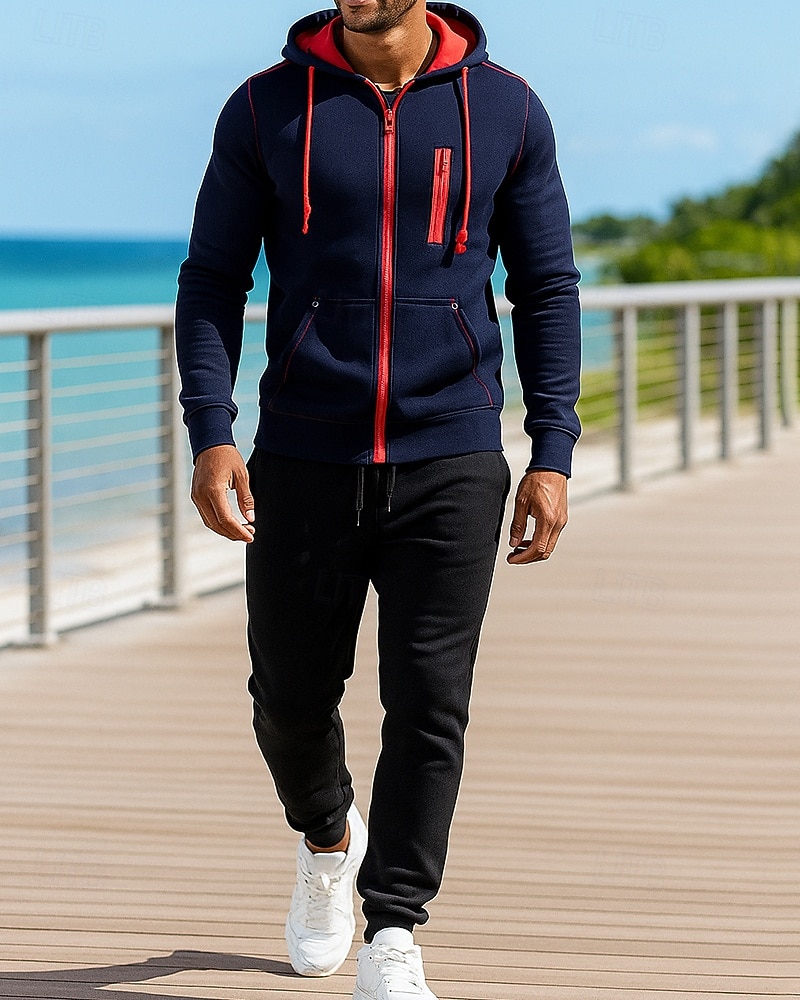Herr 2-delad träningsoverall Lounge-hoodie Träningsset Snörning Solid färg Träningsdräkter Höst Svart Röd Utomhus Resor Sport Fuktabsorberande Långärmad Sport Sportkläder Microelastisk Normal 2026 - $37.99 –P1