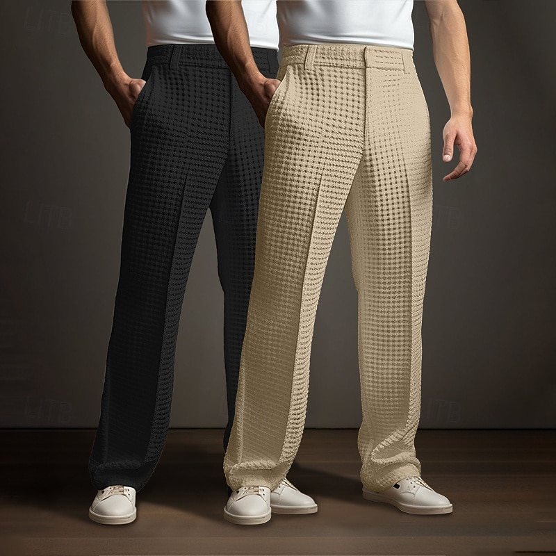 Муж. Штаны Костюм Костюм Брюки Вафельные штаны Вязаные штаны Передний карман Прямая нога Мульти-упаковка Полотняное плетение Комфорт Полная длина Официальные Свадьба Бизнес 2026 - $42.99 –P11