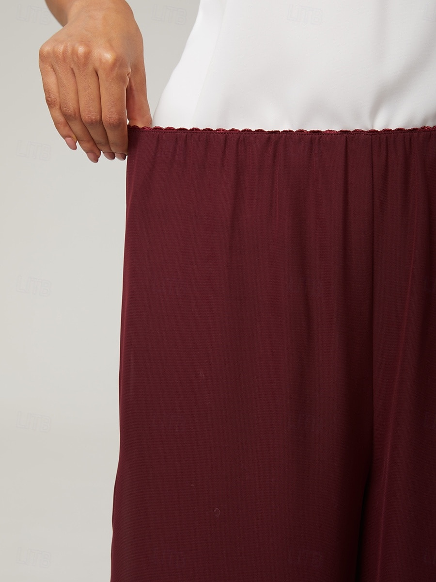 Mulheres Atrevido Calças retas Elegante à moda Estilo Clássico Comprimento total Cintura Média Côr Sólida Cintura elástica Com Stretch Casamento Férias Festa Vinho Primavera / Outono / Inverno / Verão de 2025 por $49.99 –P4