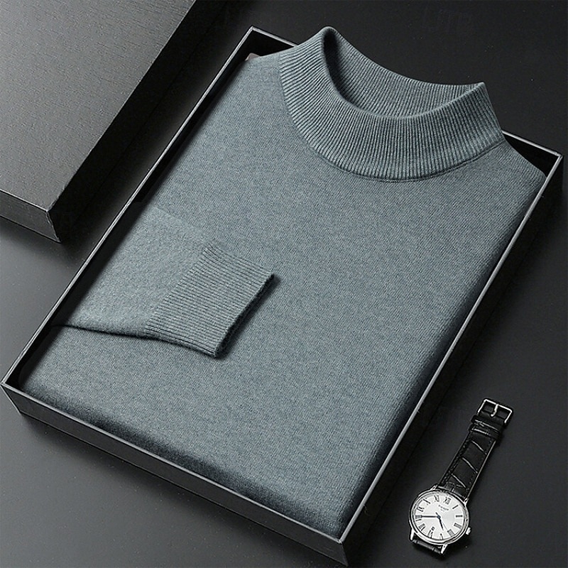 Men's Sweater Pullover Sweater Jumper Ribbed Knit Regular Tops Knitted Slim Fit Plain Turtleneck Knitwear Contemporary Casual Daily Wear Clothing Apparel Fall Camel Black M L XL 2026 - $26.99 –P12