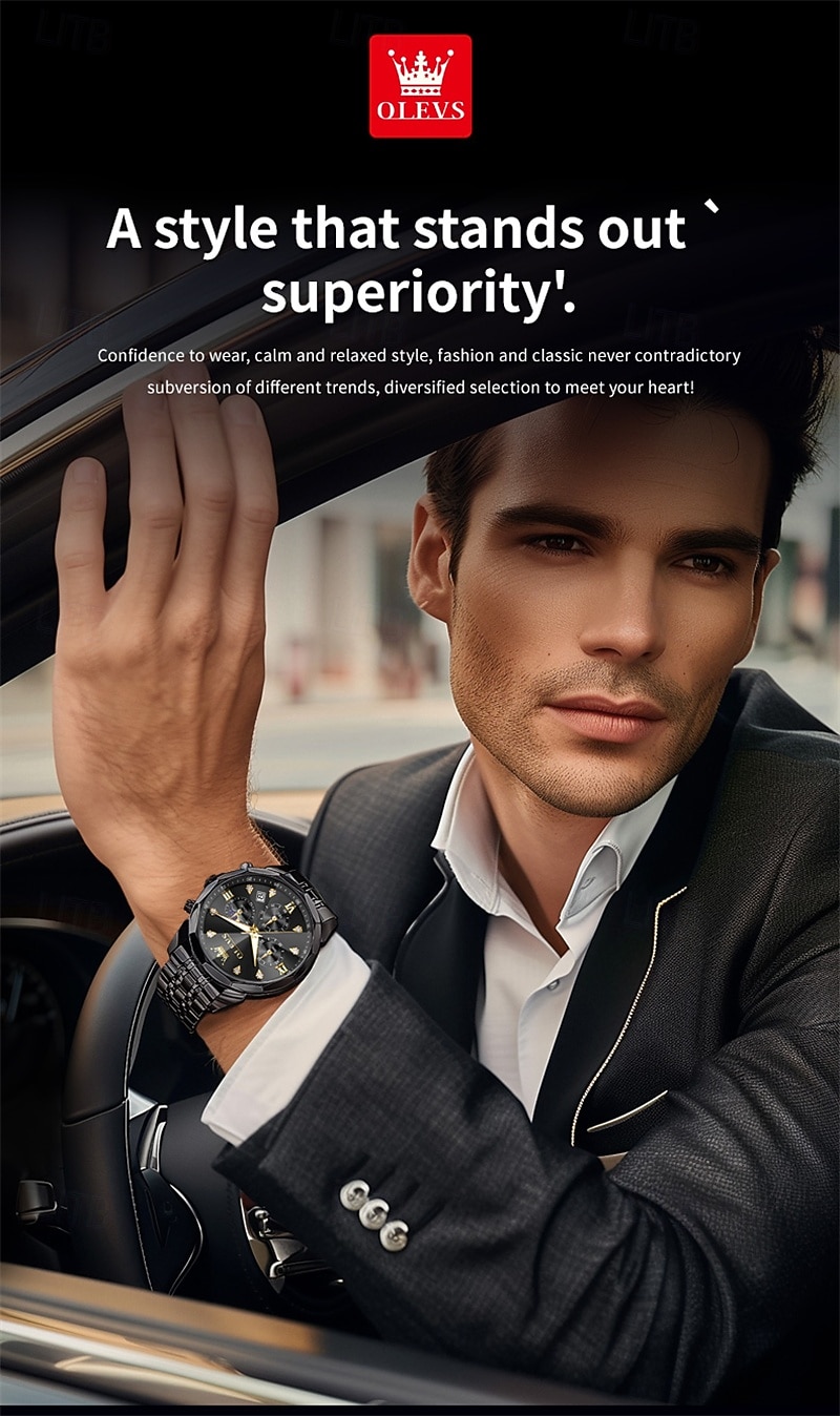 The New Olevs Men'S Business Watch With Luminous Calendar Small Three-Hand Moon Phase Display Multi-Functional Quartz Watch Waterproof Casual And Fashionable Men'S Sports Wristwatch 2025 - $34.99 –P11