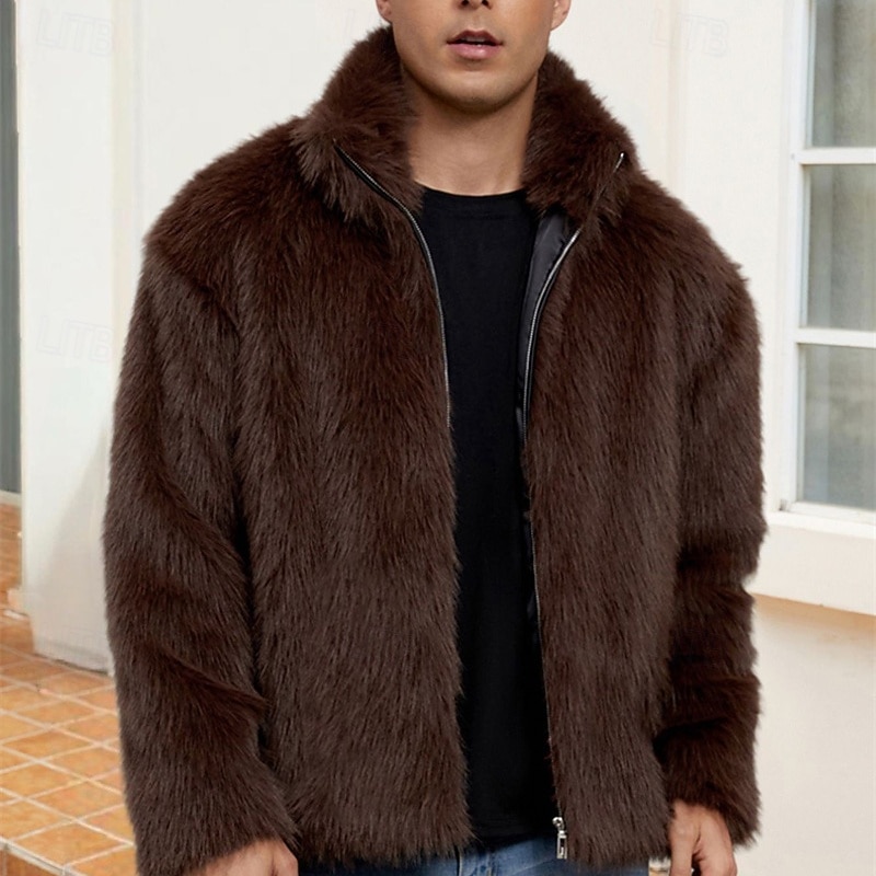 Pánské Neformální bunda Kabát z umělé kožešiny Dovolená Denní Zahřívací Plyš Podzim Zima Bez vzoru Módní Šik ven Stojáček Standardní Černá Bílá Žlutá Královská modř Velbloudí Saka 2026 - $51.99 –P7