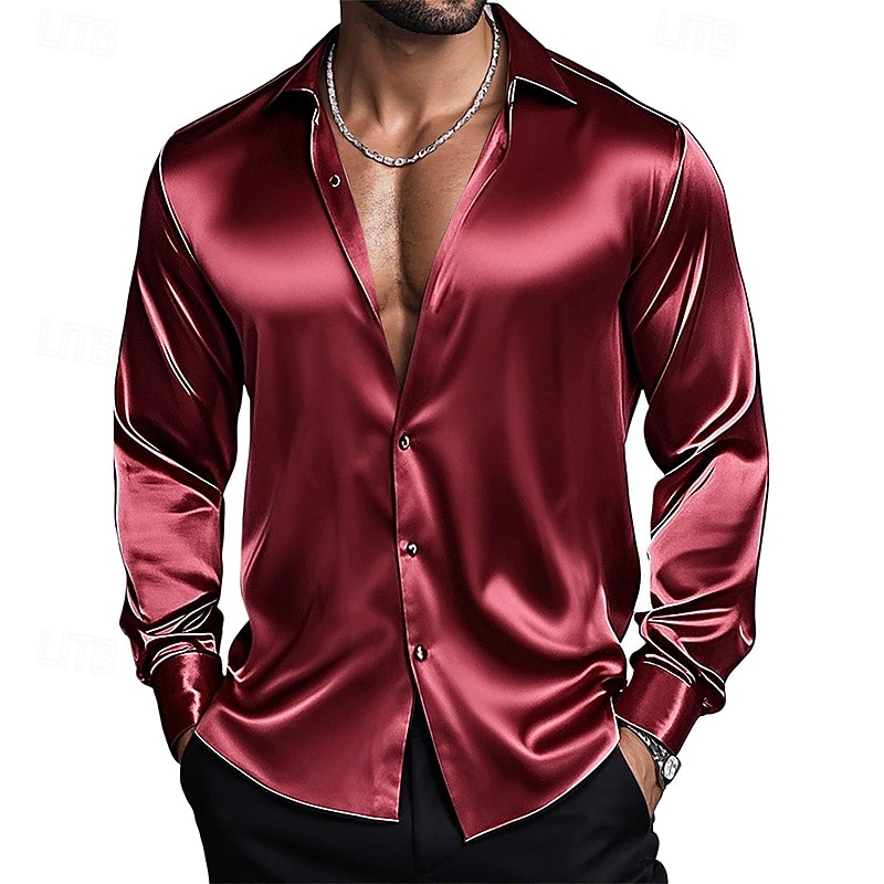 Homme Chemise Chemise en satin Chemise habillée Chemise Décontractée Chemise Boutonnée Uni Formel Mariage Bleu Ciel Noir Blanche Vin manche longue Revers Printemps & Automne Toutes saisons Vêtement de 2025 ? $12.99 –P7