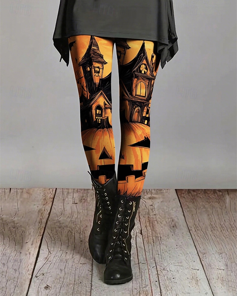 Damen Leggings Gemütliche Leggings Basic Lässig Volle Länge Hohe TaillePantsHalloween Grafik Drucken Thermowarm Bequem Dehnbar Urlaub Lässig Täglich Orange Herbst Winter Schmale Passform 2025 - $21.99 –P1