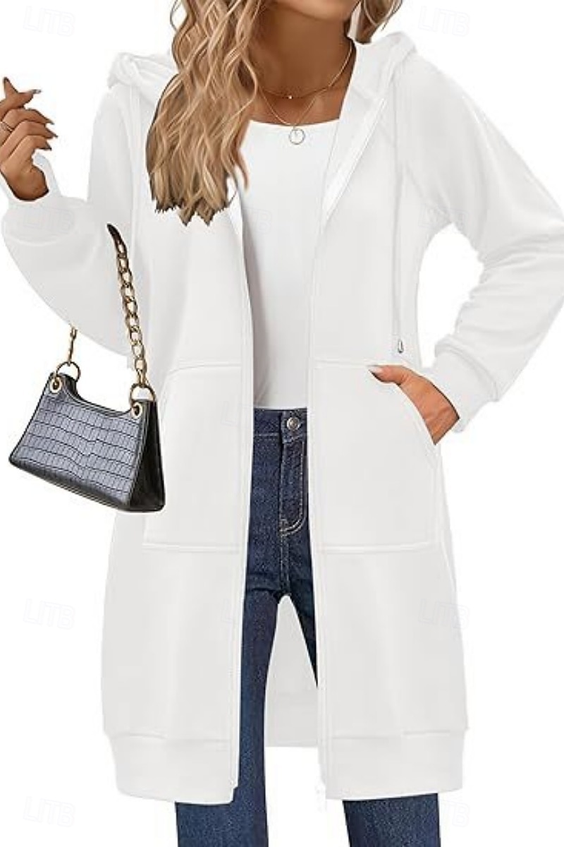 Naisten Huppari takki Mukava Hengittävä Vetoketju Tasku Vapaa-aika Tavallinen Loma Katu Kausaliteetti Arki-asut Vetoketju Pitkä Hupullinen Normaali Pitkähihainen Päällysvaatteet Laivasto Musta 2026 - $41.99 –P15