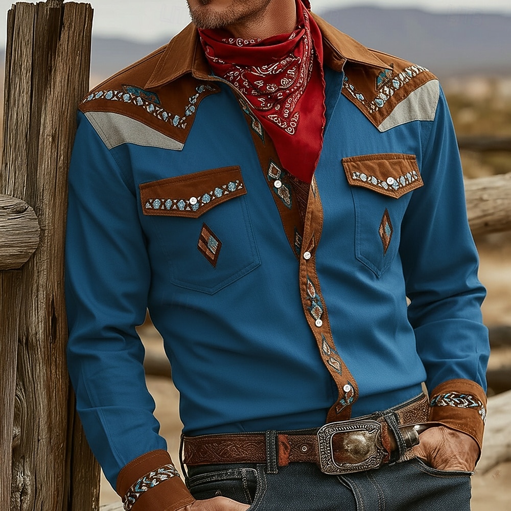 Férfi Paisley Virágminta Etno Ing Nyugati ing Cowboy ing Hosszú ujj Vintage Retro Szabadtéri Napi Munkaruha Ősz & tél Térfogatcsökkenés 3D nyomtatás Elöl két zseb Gombolható ingek Medence Barna 2025 - $25.99 –P2