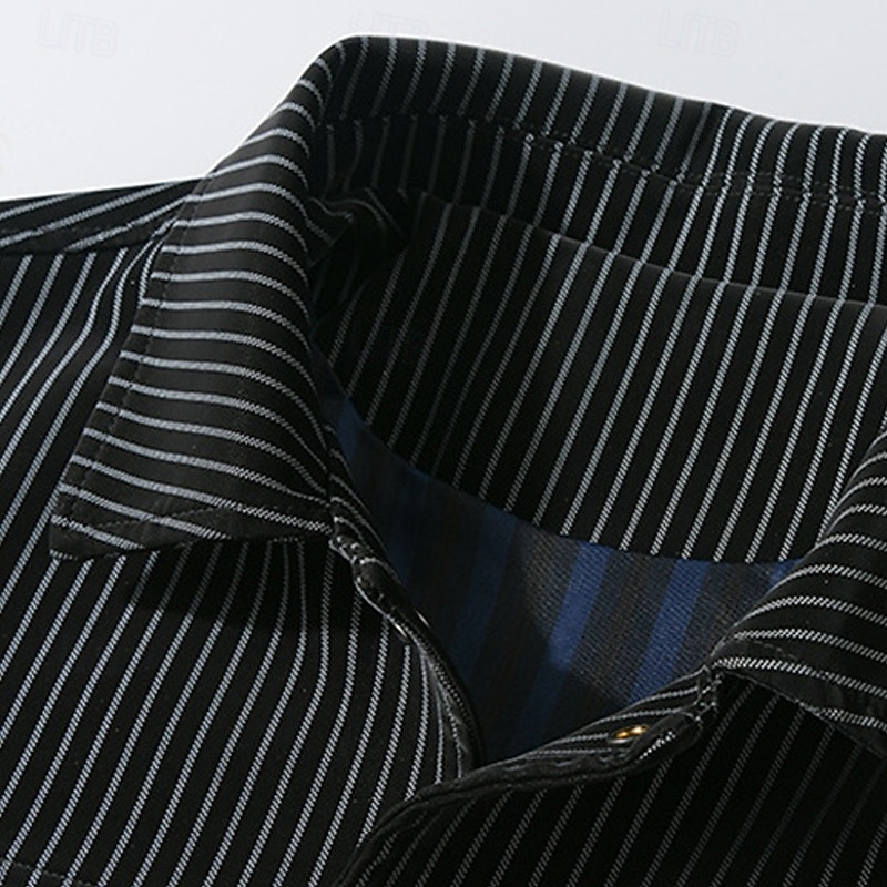 Homme Veste Légère Veste Cargo Veste Décontractée Vacances Quotidien Respirant Avec Poches Printemps Automne Rayure Mode Classique Revers Régulier Noir Café Veste de 2026 ? $50.99 –P5