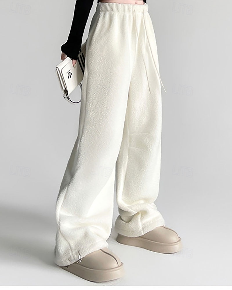 Per donna Culotte Gamba Larga Pantaloni in Pile Streetwear Casual Lunghezza intera Vita media Semplice Tasca Elastico in vita Coulisse alla gamba Confortevole Micro-elastico Vacanza Streetwear del 2025 a $24.99 –P5