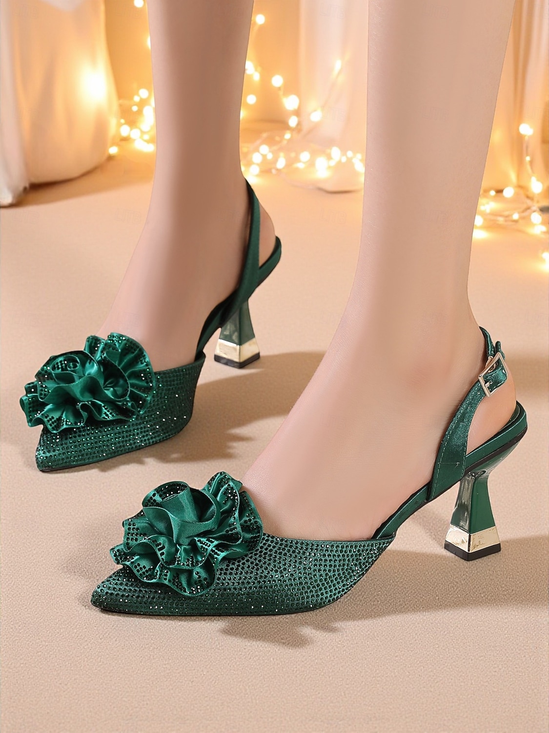 Женские фиолетовые туфли со стразами и цветочным декором на каблуке-слингбэке — элегантные туфли с острым носком для официальных мероприятий и коктейльных вечеринок 2025 - $54.99 –P1