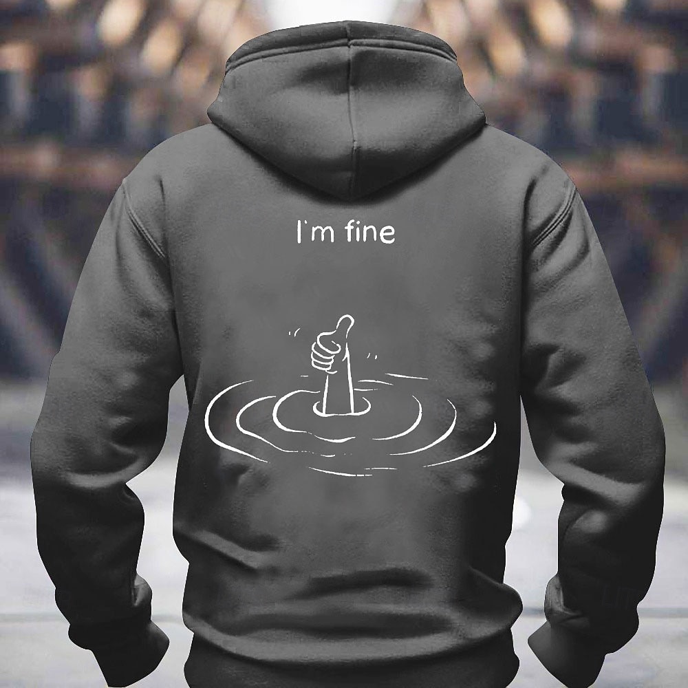 Hoodie graphique pour homme "Je vais bien" humour sarcastique pouces levés mode de vie à manches longues de 2026 ? $28.99 –P5