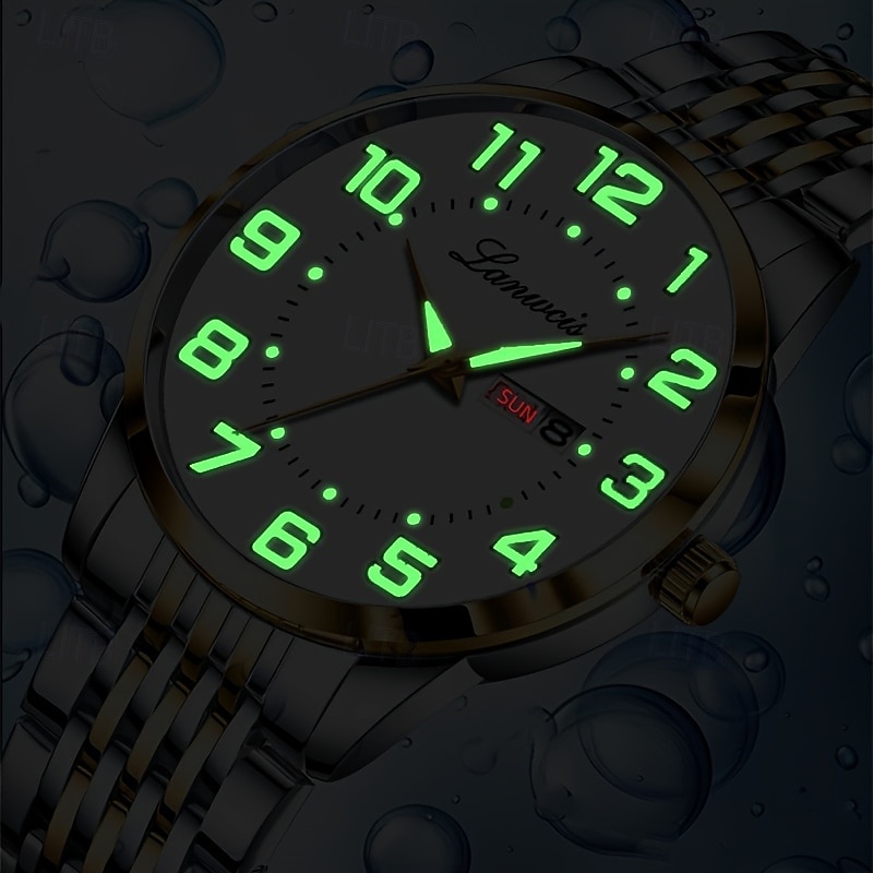 The New Stainless Steel Digital Large Dial Fashionable Men'S Business Watch With Ipx7 Water Resistance Luminous Calendar Day Display Casual Quartz Watch Simple And Versatile Men'S Sports Wristwatch 2026 - $19.99 –P3