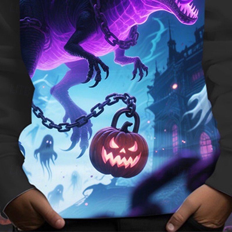 Halloween Gutt 3D Gresskar Dinosaur Hattetrøje Langermet Vår Høst Mote Gatemote Barn 4-12 år Med hette utendørs Avslappet Daglig Normal 2025 - $18.99 –P3