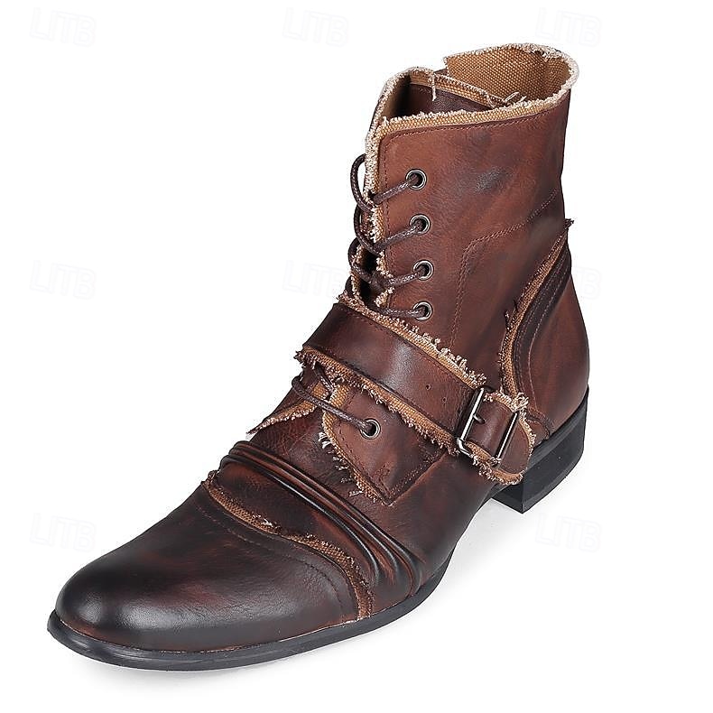 Bottes de motard rétro en cuir marron pour homme – Bottes de moto montantes faites à la main avec des accents de boucle pour le punk, le gothique et le streetwear décontracté de 2025 ? $179.99 –P8
