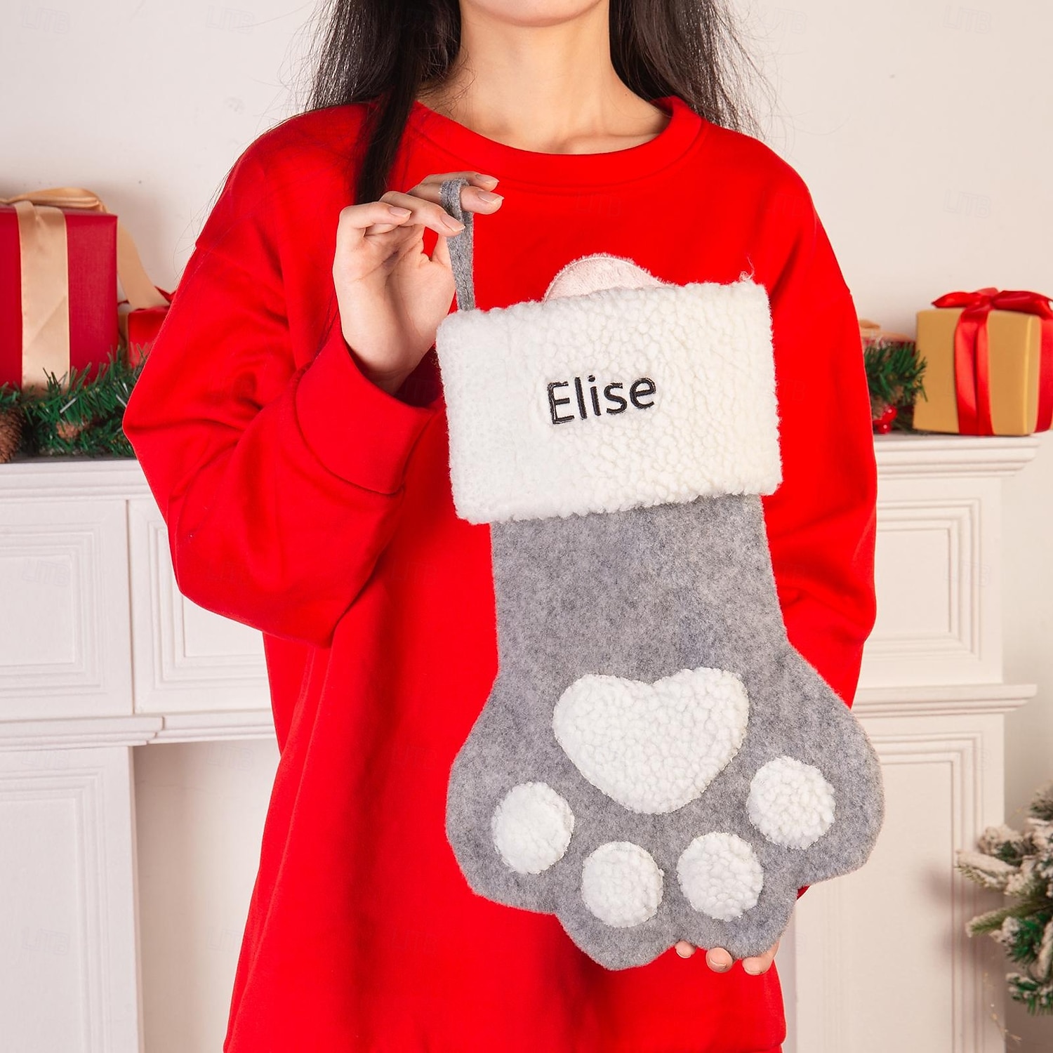 Meia de Natal personalizada com pata de gato, meia longa de Natal com nome personalizado, sacola de presente de grande capacidade para festa de Natal, presente perfeito para o Natal &celebrações de de 2025 por $17.99 –P5