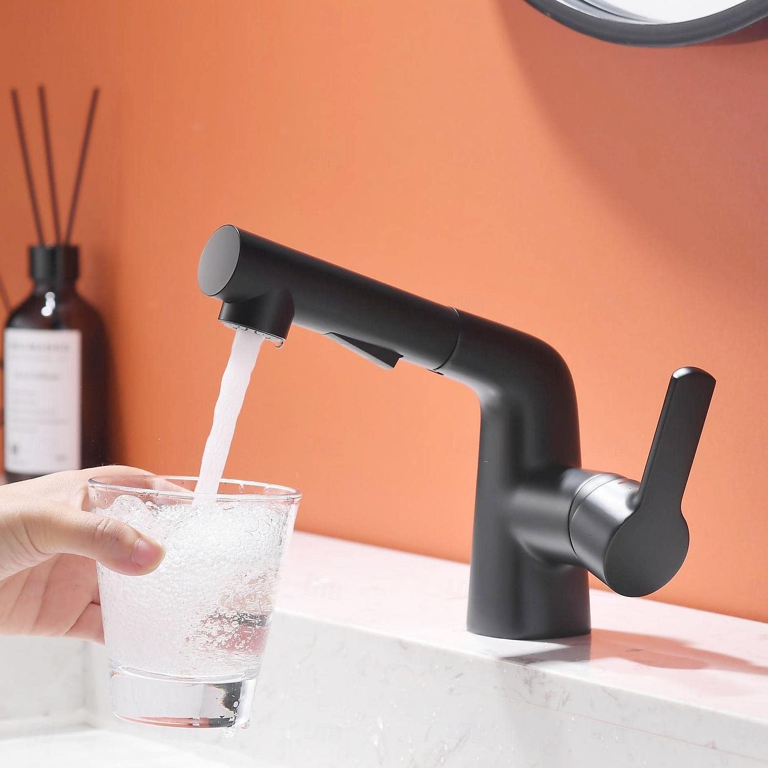 Bathroom Sink Faucet with Pull Out Spray,Brass Liftable 3-modes Electroplated / Painted Finishes Centerset Single Handle One Hole Lavatory Rotating Spout for Cold and Hot Water Bath Taps 2025 - $161.99 –P3