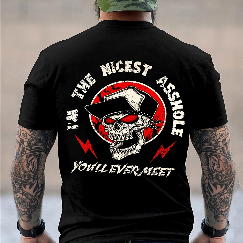 Męski T-shirt z grafiką "Jestem najmilszym dupkiem jakiego kiedykolwiek spotkałeś" - design czaszki zabawny krótki rękaw ostrze stylu życiowego 2026 - $19.49 –P1