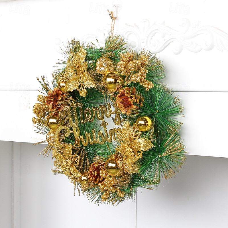 Christmas Wreath for Front Door, Indoor & Outdoor Decoration, Gold Holiday Floral Vine Wreath with Merry Christmas Letters, Artificial Garland for Hotel, Store, and Home Decor 2025 - $18.99 –P5