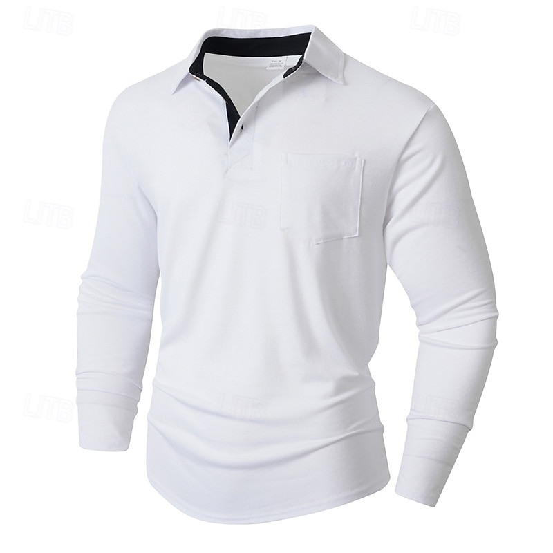 Herren Golfshirt Golf Poloshirts Arbeit Lässig Revers Langarm Basic Modern Einfach Tasche Knöpfe Frühling Herbst Normale Passform Schwarz Weiß Marineblau Dunkelgrün Khaki Armeegrün Golfshirt 2025 - $22.99 –P8