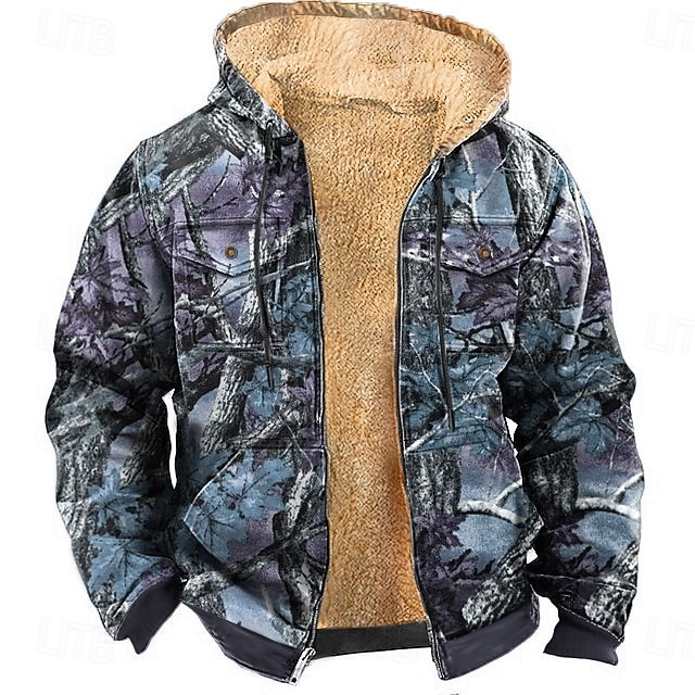 Herren Tarnung Fleece Kapuzensweatshirt Jacke Mode Cool Mit Kapuze Jagd Blau Purpur Reißverschluss Tasche Herbst Winter Designer 2025 - $42.99 –P2