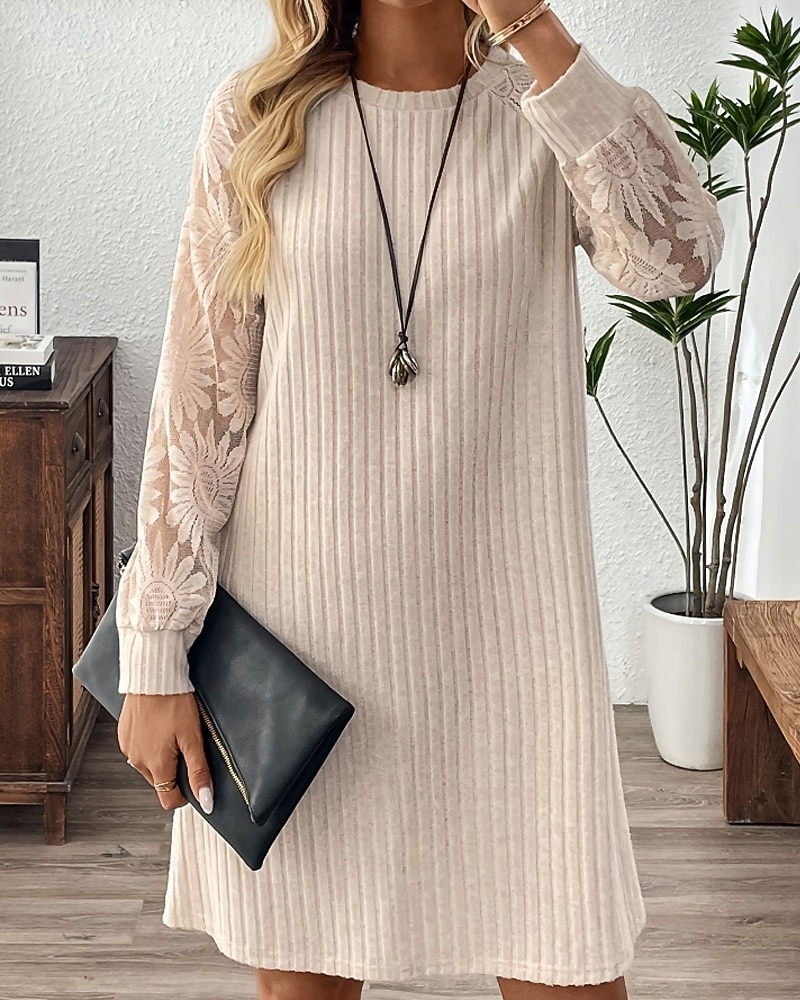 Femmes Mini Robe Robe Décontractée Moderne Extérieur Vacances Quotidien Coupe régulière Uni manche longue Col ras du cou Abricot Printemps Automne de 2025 ? $24.99 –P4