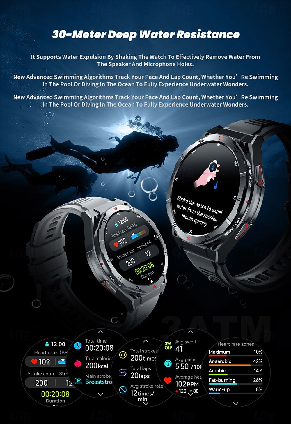 X28 Smart Watch 1.43 inch Smartwatch Fitness Running Watch Bluetooth Pedometer Call Reminder Activity Tracker Compatible with Android iOS Women Men GPS Long Standby Waterproof IP68 22mm Watch Case 2025 - $64.99 –P8