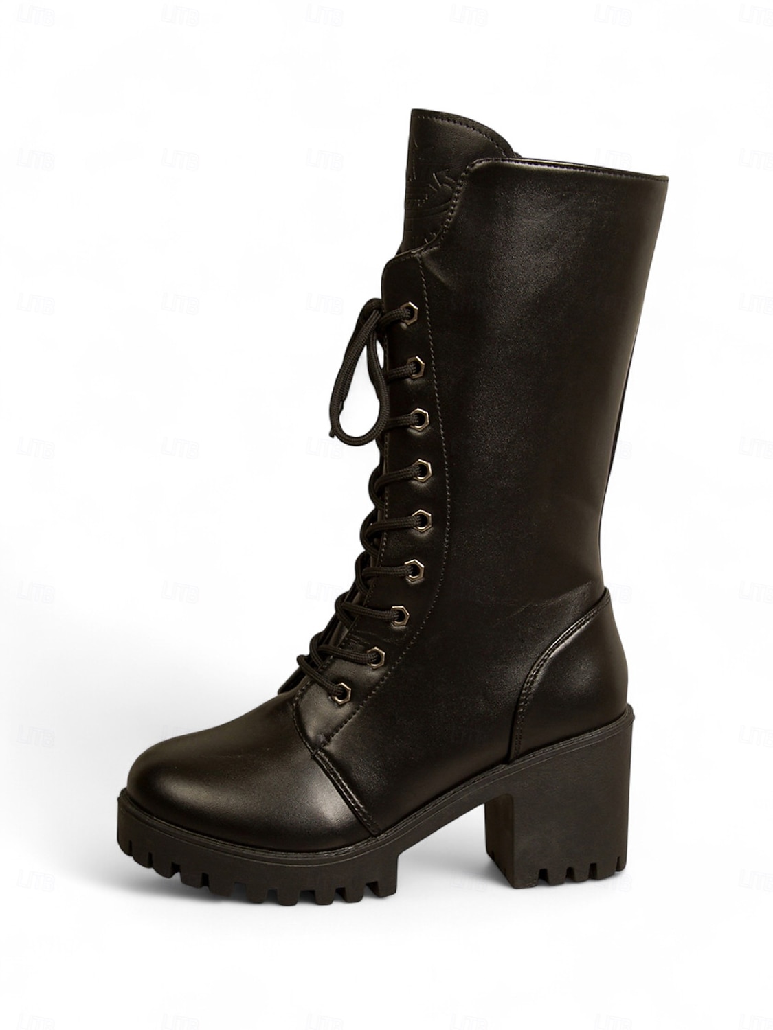 Bottes mi-mollet noires à lacets pour femmes, bottes à talons épais de style punk gothique pour un style décontracté, une soirée et un style streetwear de 2025 ? $46.99 –P5