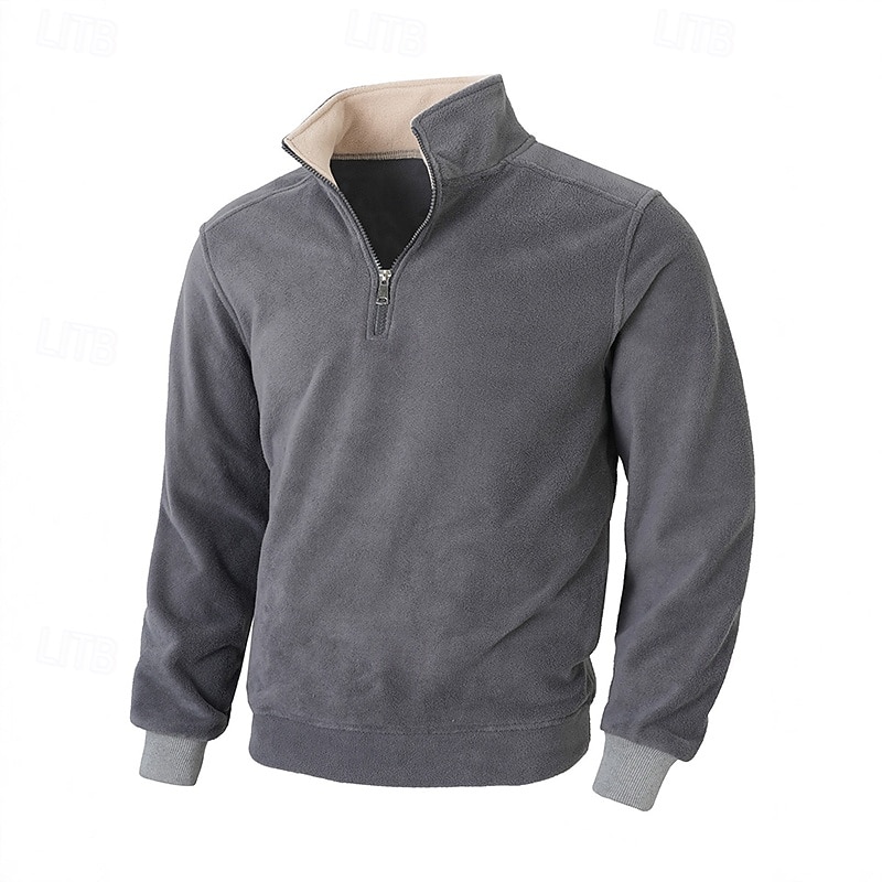 Men's Sweatshirt Fleece Hoodie Quarter Zip Sweatshirt Fleece lined Hoodie Black Army Green Beige Gray High Neck Plain Patchwork Color Block Sports & Outdoor Casual Daily Streetwear Cool Sportswear 2026 - $28.99 –P2