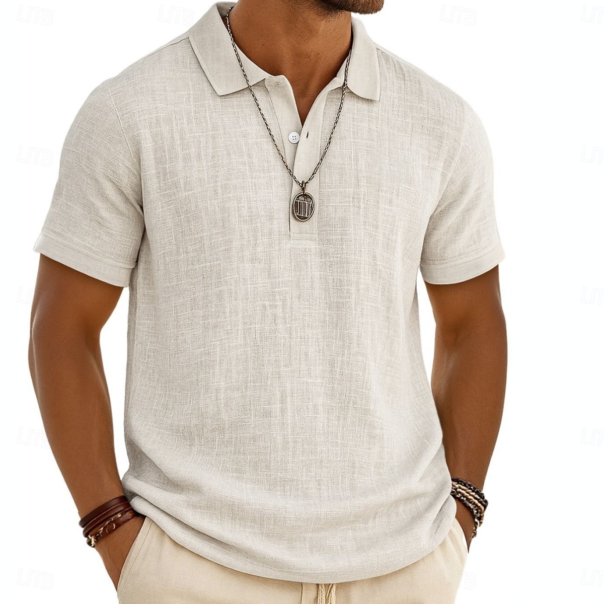 Homens Camisa de linho Camisas Polo Férias Casual Clássico Manga Curta Moda Côr Sólida Botões Verão Primavera Normal Preto Branco Verde Claro Cinzento Azul Marinha cáqui Camisa de linho de 2026 por $26.99 –P7