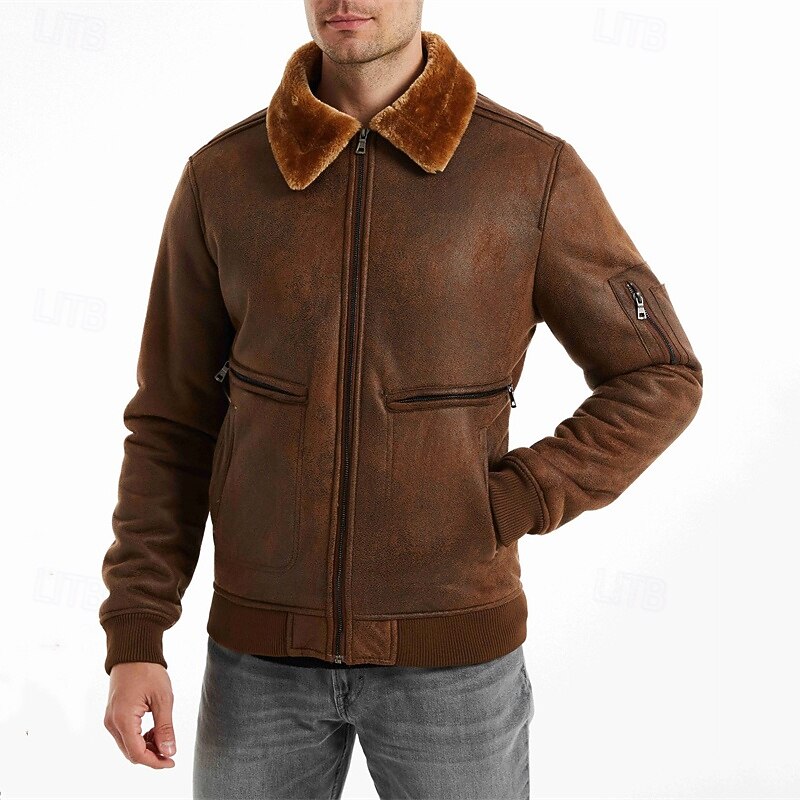 Per uomo Giacca in Ecopelle Giacca in Pile Giacca da Biker Giacca da Moto Vacanza Quotidiano Antivento Caldo Tasca Inverno Semplice Moda Classico Bavero Regolare Nero Caffè Giacca del 2025 a $81.99 –P5