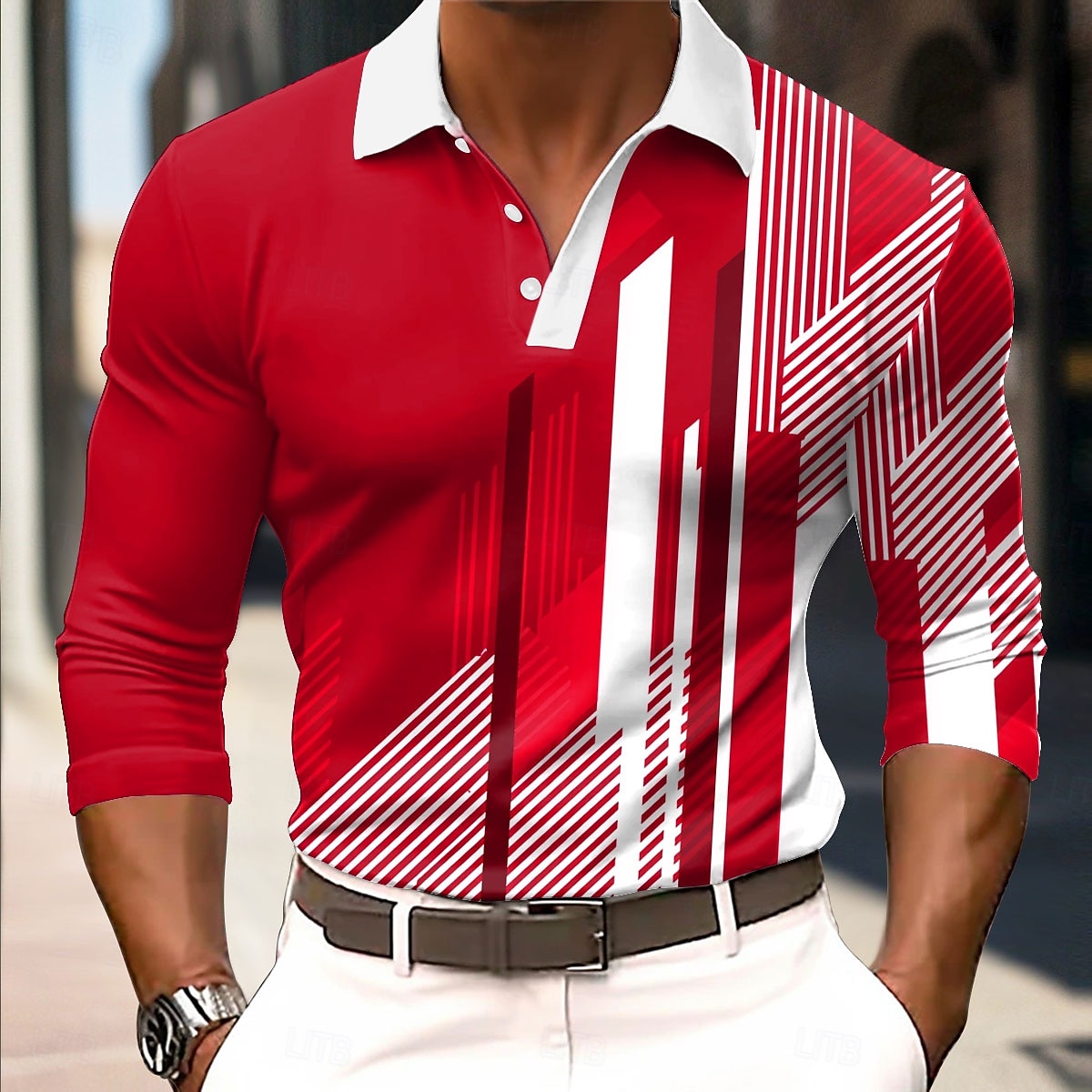 Herren Geometrisch Polo Langarm Polo-Shirts Hemden mit Kragen Business-Casual Geschäft Athleisure Alltagskleidung 3D-Druck Knöpfe Frühling Herbst Winter Rote Blau Orange 2026 - $22.99 –P3