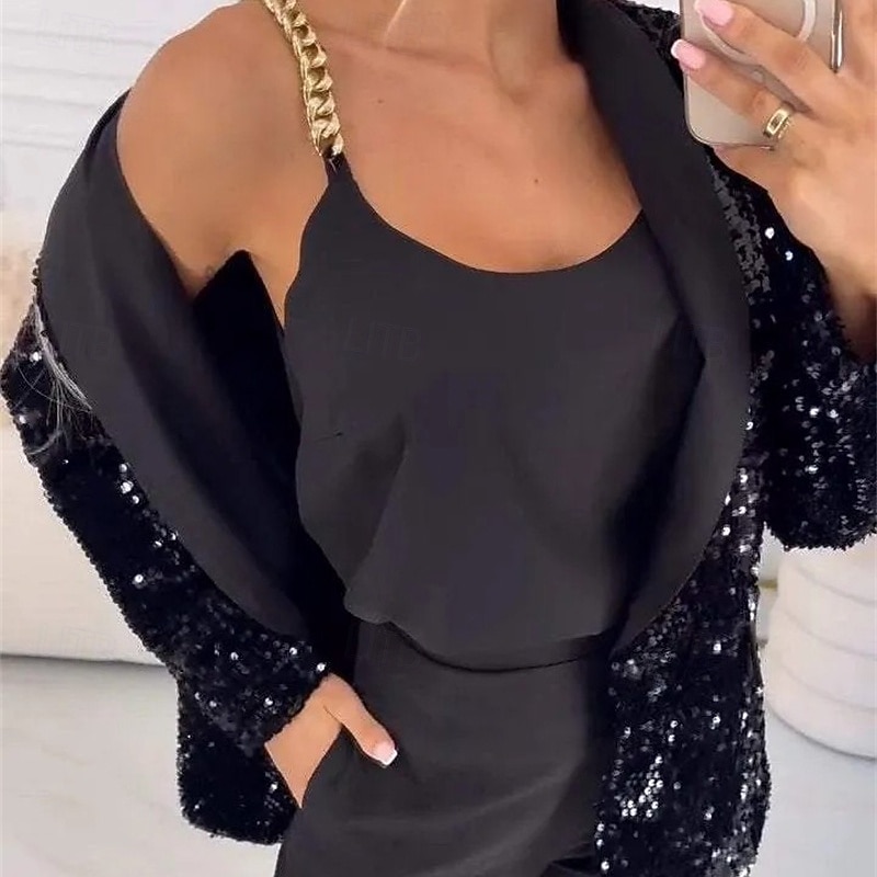 Dámské Blejzr Pohodlné Kapsy Elegantní Módní Venkovní Flitry Jdeme ven Běžné / Denní Víkend Kardigan Standardní Klopa Běžný Dlouhý rukáv Svrchní oděvy Černá Rubínově červená Vodní modrá Jaro Podzim 2025 - $24.29 –P6