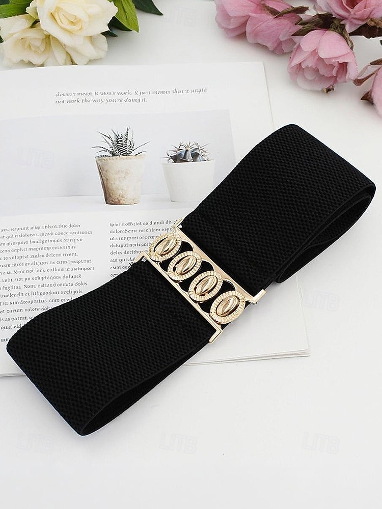 cinto elástico feminino com fivela de metal vintage, cinto largo e elástico em várias cores, acessório para vestido de festa de Natal e presente de 2026 por $8.99 –P5