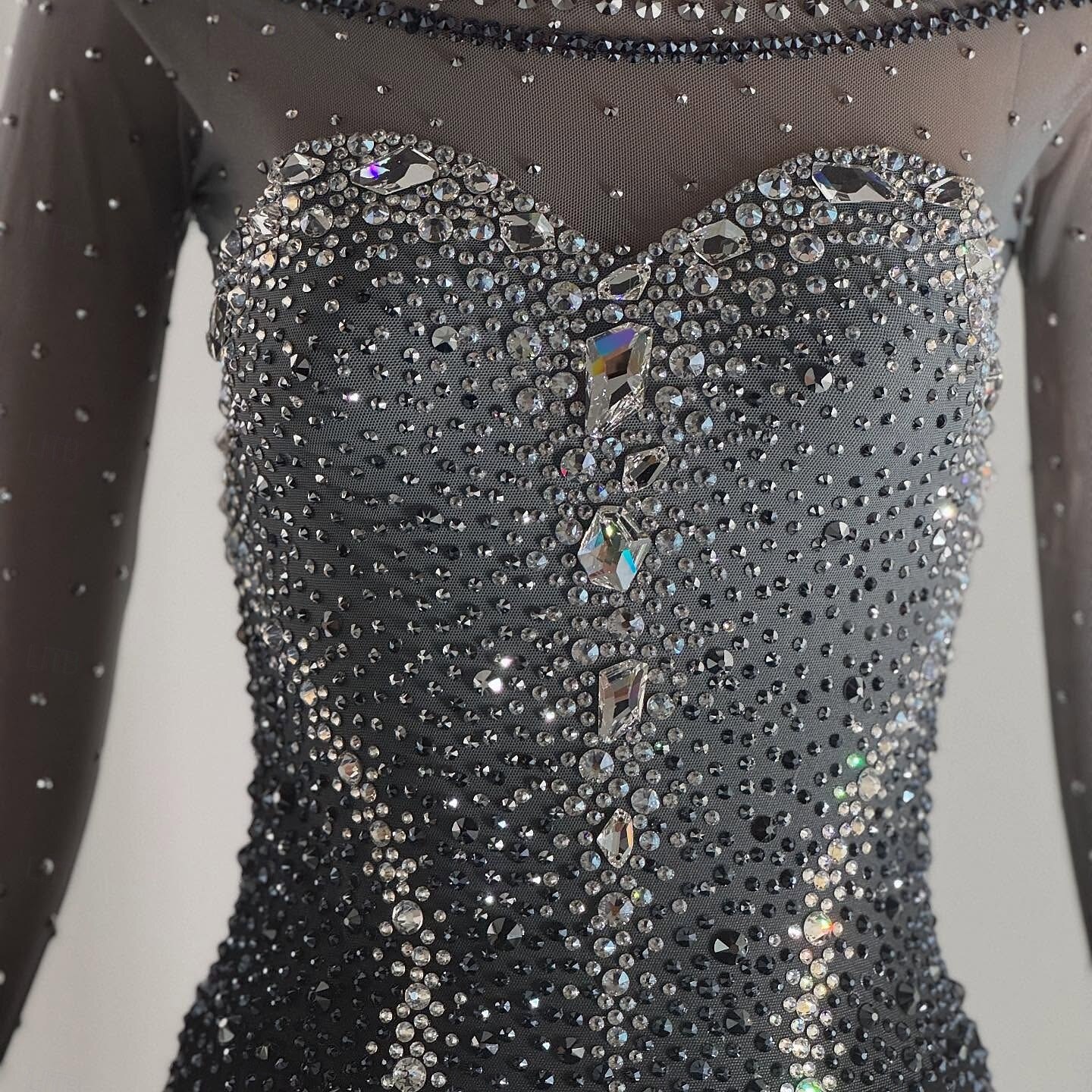 Figure Skating Dress Women's Girls' Ice Skating Dress Black Patchwork Open Back Mesh High Elasticity Training Competition Skating Wear Classic Crystal / Rhinestone Long Sleeve Ice Skating Figure 2026 - $294.19 –P7