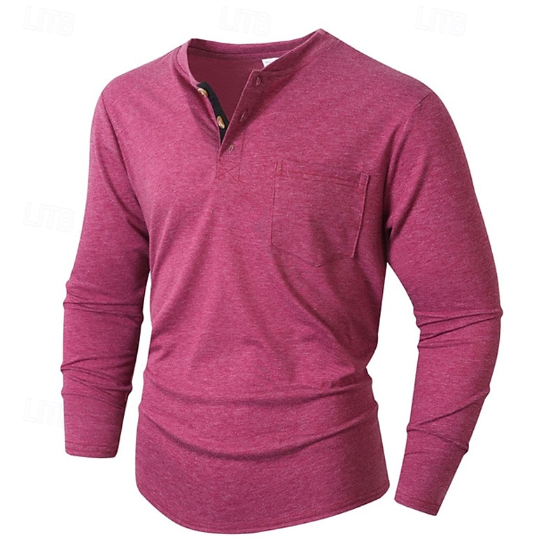 Per uomo Maglietta Maglia Henley Camicia a Maniche Lunghe Manica Lunga Henley Primavera Autunno Semplice Moda Designer Essenziale Tasche Vacanza Streetwear Uscire Nero Bianco Blu marino Maglietta Top del 2026 a $23.99 –P20