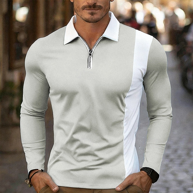 Per uomo Polo Polo con zip a un quarto Abbigliamento quotidiano Data Bavero Manica Lunga Moda Essenziale Blocco di colori Cerniera Primavera Autunno Vestibilità regolare Nero Bianco Vino Blu marino del 2026 a $18.99 –P6