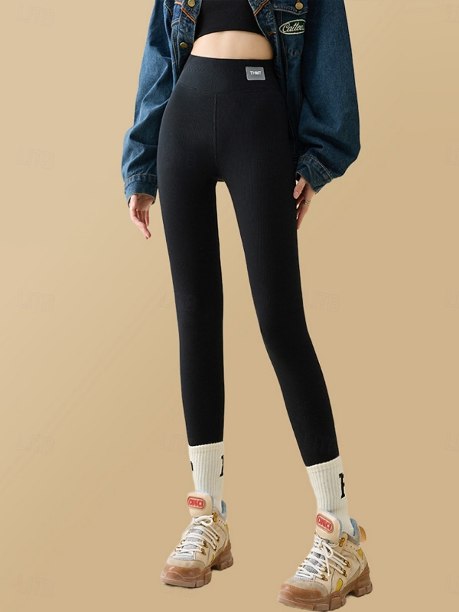 Damen Fleecehose Leggings Mode Basic Lässig Volle Länge Hohe Taille Einfach Hoher Schnitt Bequem Weich Dehnbar Heim Täglich Hellgrau Dunkelgrau Schwarz Beige Sommer Frühling Herbst Winter Schmale 2025 - $30.99 –P4