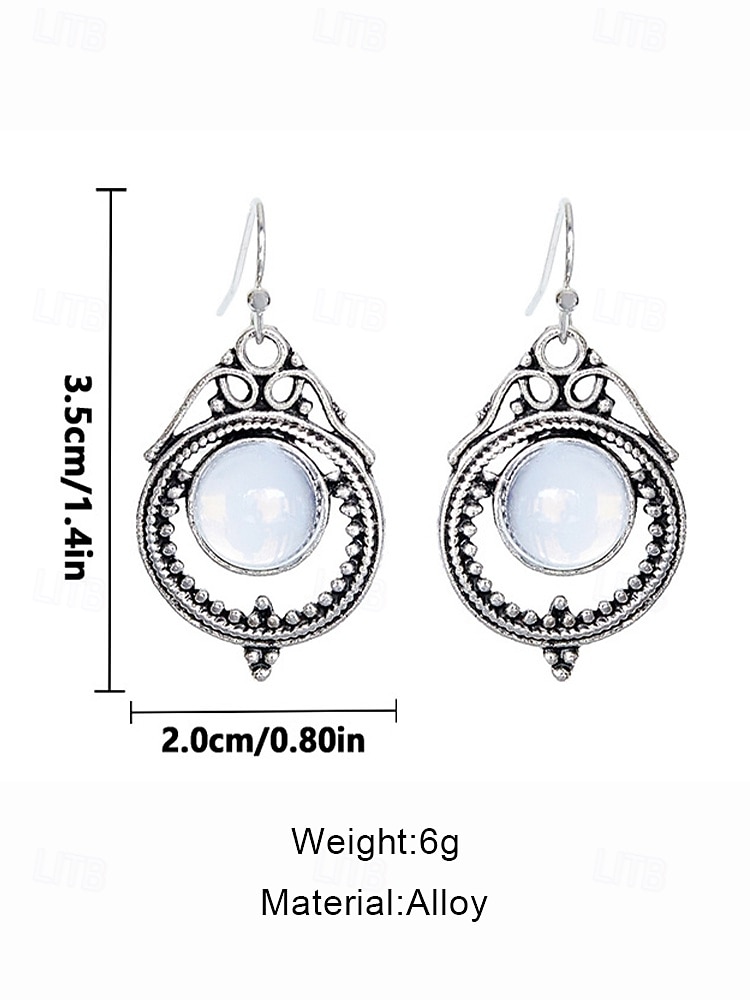 Женские серьги-подвески из лунного камня с винтажным серебряным дизайном, элегантные украшения в стиле бохо для вечеринок, свадеб и повседневной носки 2026 - $5.99 –P12