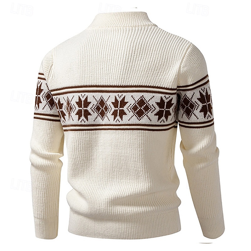 Herren Pullover Strickjacke Fair Isle Sweater Gerippt Stricken Normale Oberteile Gestrickt Einfach Stehkragen Urlaub Mode Lässig Alltagskleidung Bekleidung Winter Frühling & Herbst Schwarz Weiß M L XL 2026 - $45.99 –P7