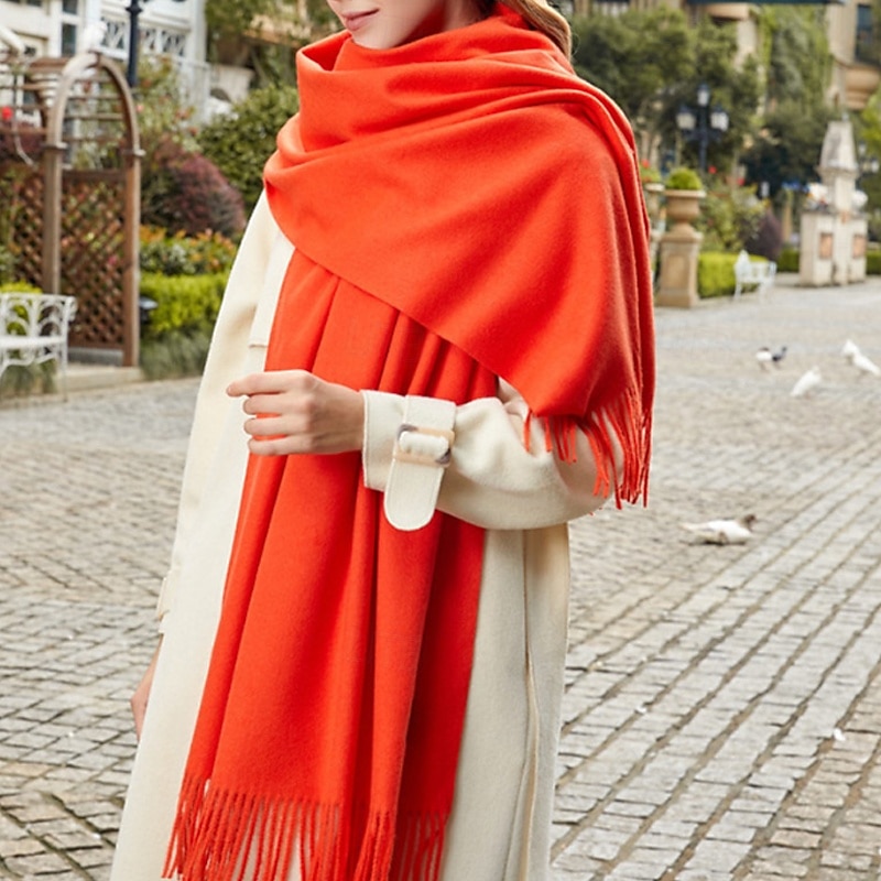 Жен. Прямоугольный платок Шарфы кольцом Повседневные выходные Синий Оранжевый ШАРФ Чистый цвет 2025 - $19.99 –P2