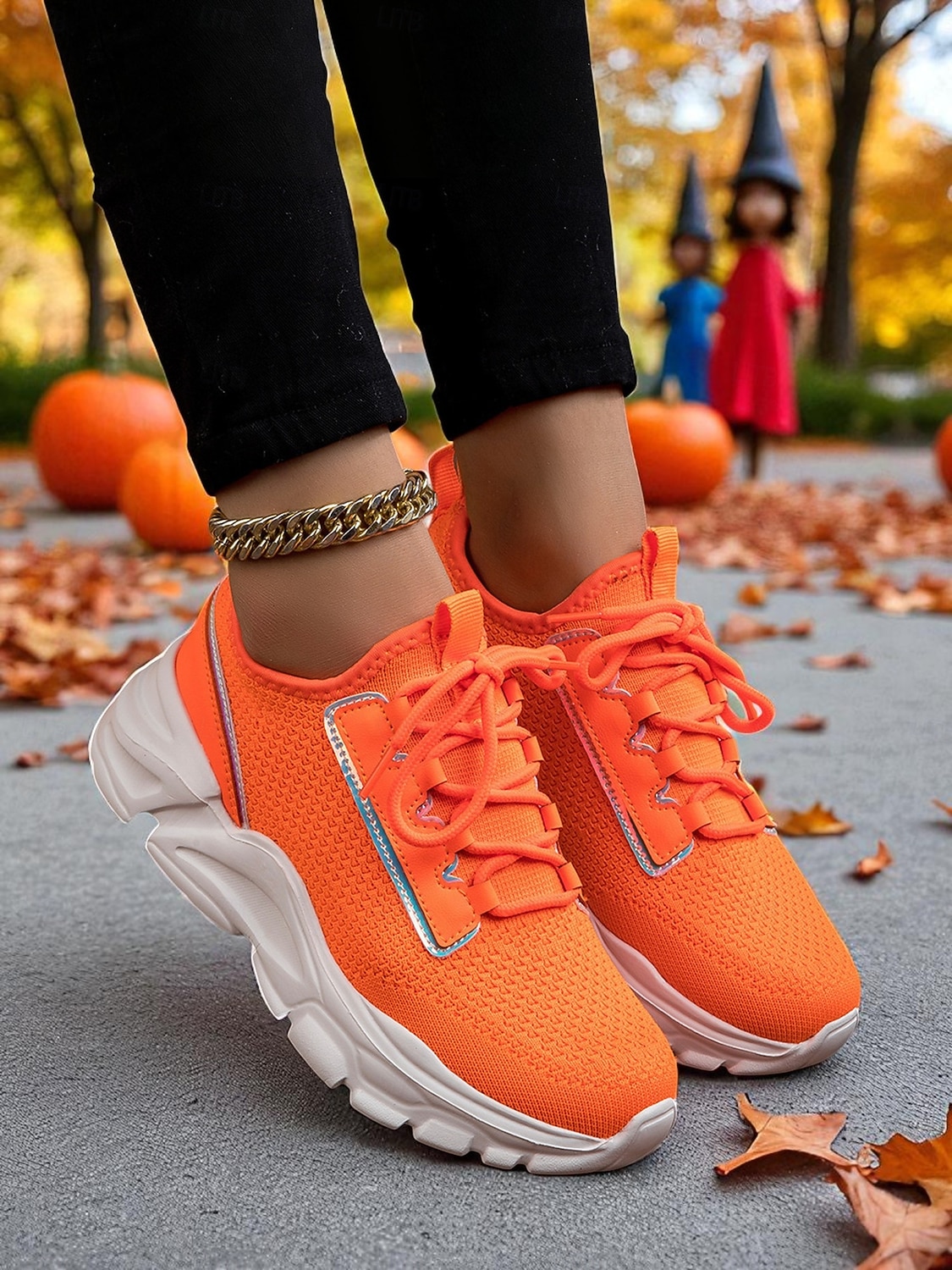 Dámské oranžové sportovní tenisky – prodyšné běžecké boty se šněrováním a robustní podrážkou na chůzi, fitness a ležérní outfity 2025 - $32.99 –P1